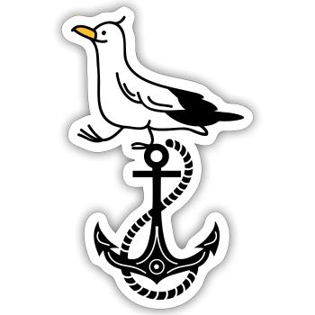 Anchor and seagull - Sticker size S (10 x 10 cm) - white matte - Front