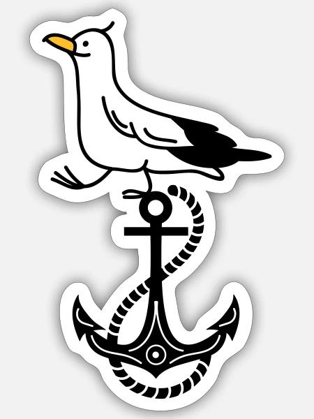 Anker und Möwe - Sticker Größe S (10 x 10 cm) - Mattweiß