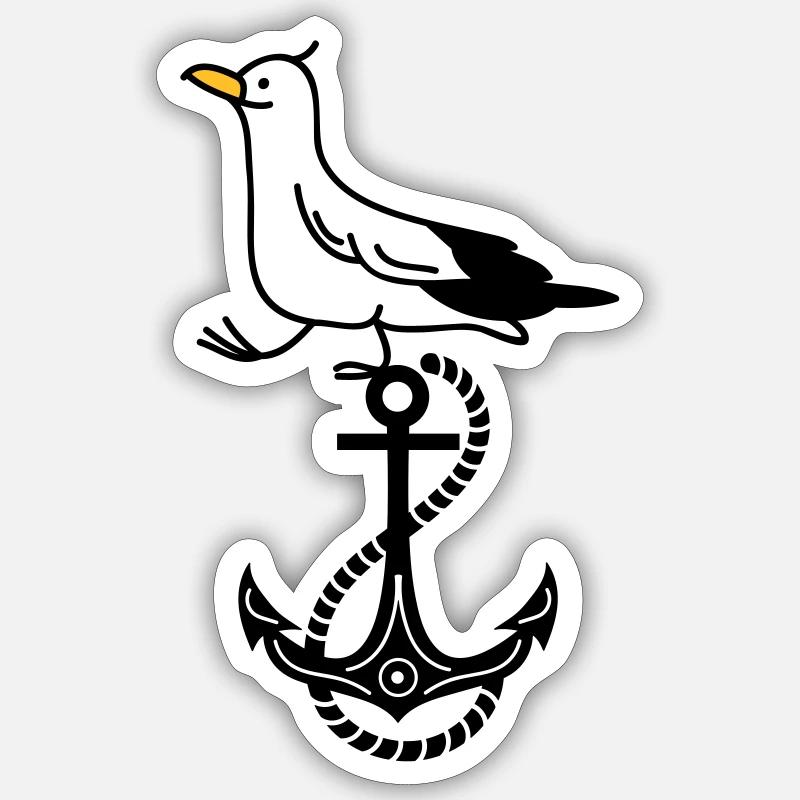 Ancre et mouette Sticker taille S (10 x 10 cm)