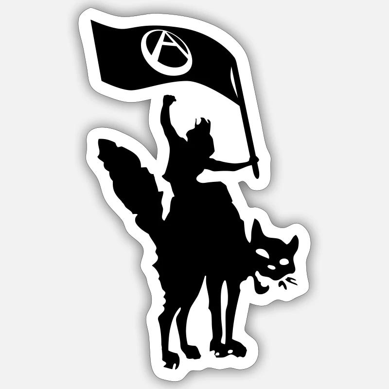 Drapeau de chat anarcho humain - Sticker taille S (10 x 10 cm) - blanc mat