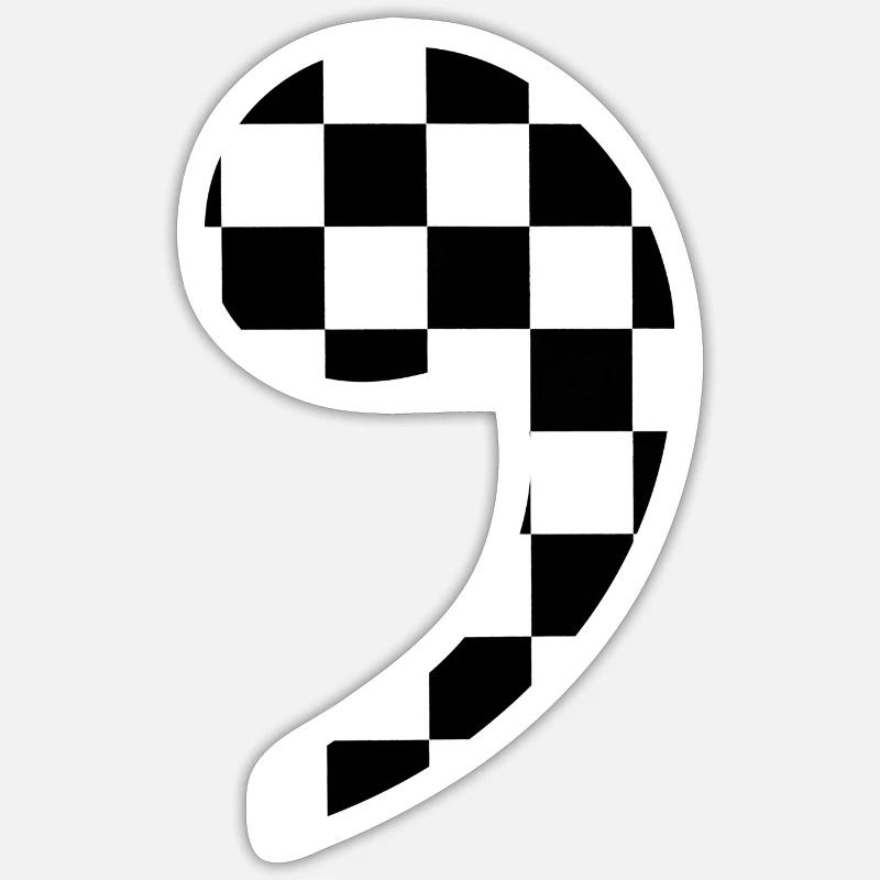 trendy checkered comma gift idea punctuation Sticker size S (10 x 10 cm)