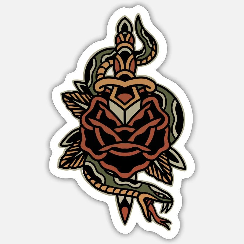 Style de tatouage Conception graphique Serpent avec poignard Sticker taille S (10 x 10 cm)