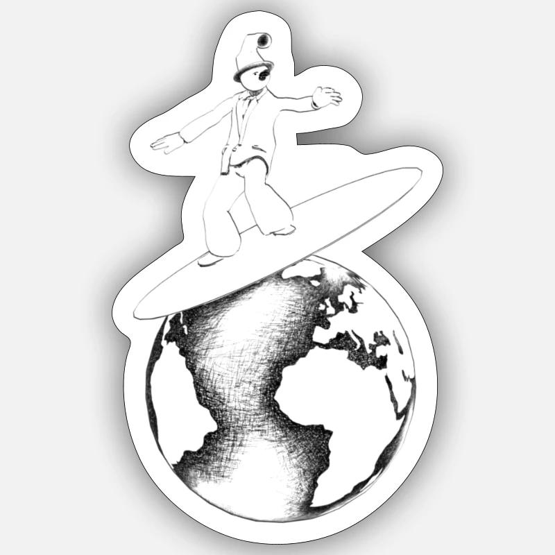 Retro Globe Surfer - Sticker size S (10 x 10 cm) - white matte
