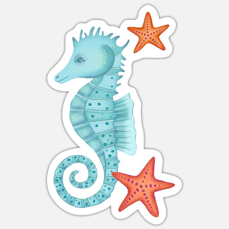 Seepferdchen mit Seesternen Sticker Größe S (10 x 10 cm)