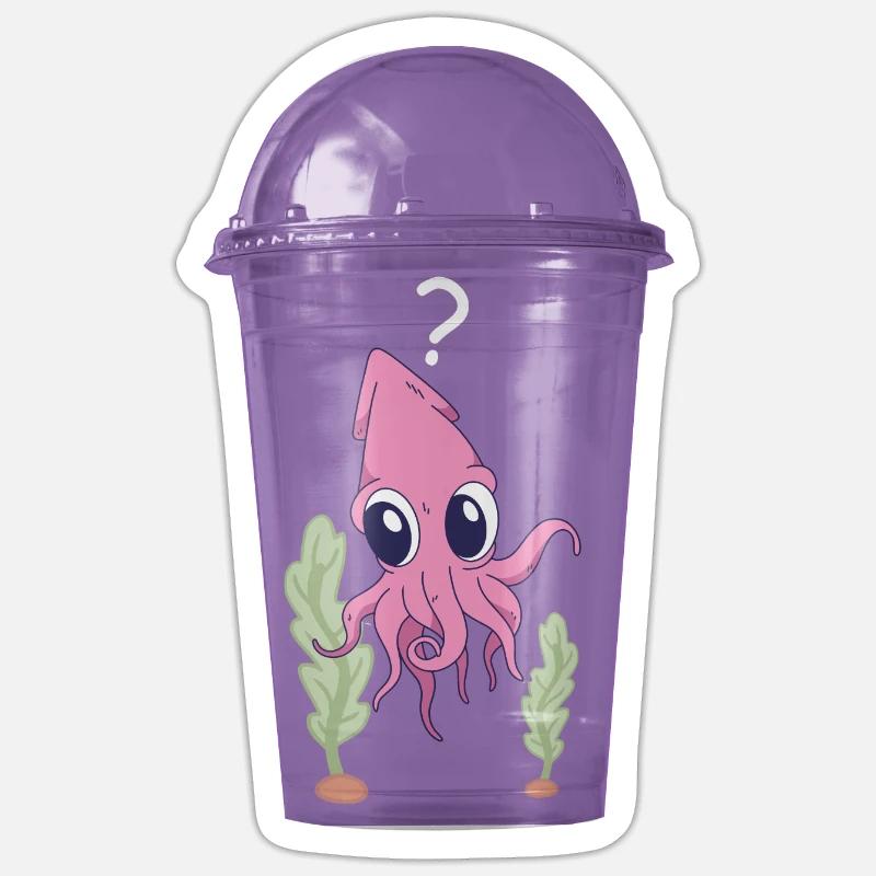 Squid in the cup - Sticker size S (10 x 10 cm) - white matte