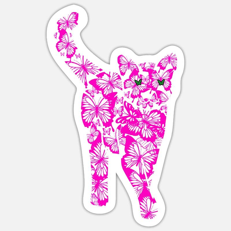 Chat avec des papillons - Sticker taille S (10 x 10 cm) - blanc mat