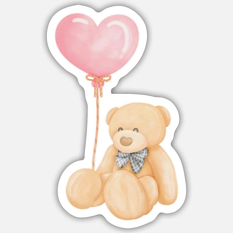Teddy mit Luftballon - Sticker Größe S (10 x 10 cm) - Mattweiß
