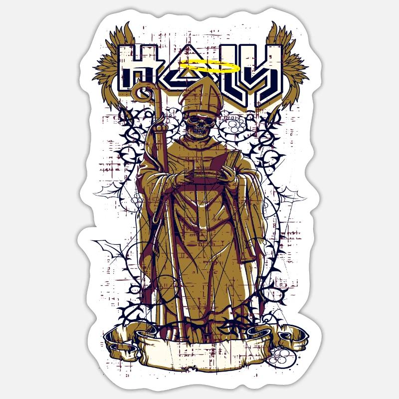 Ein gruseliger Heiliger Priester mit Skelett - Sticker Größe S (10 x 10 cm) - Mattweiß