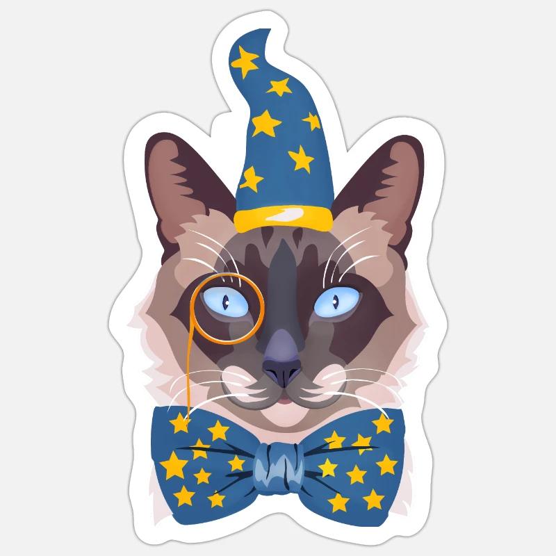le chat magicien - Sticker taille S (10 x 10 cm) - blanc mat