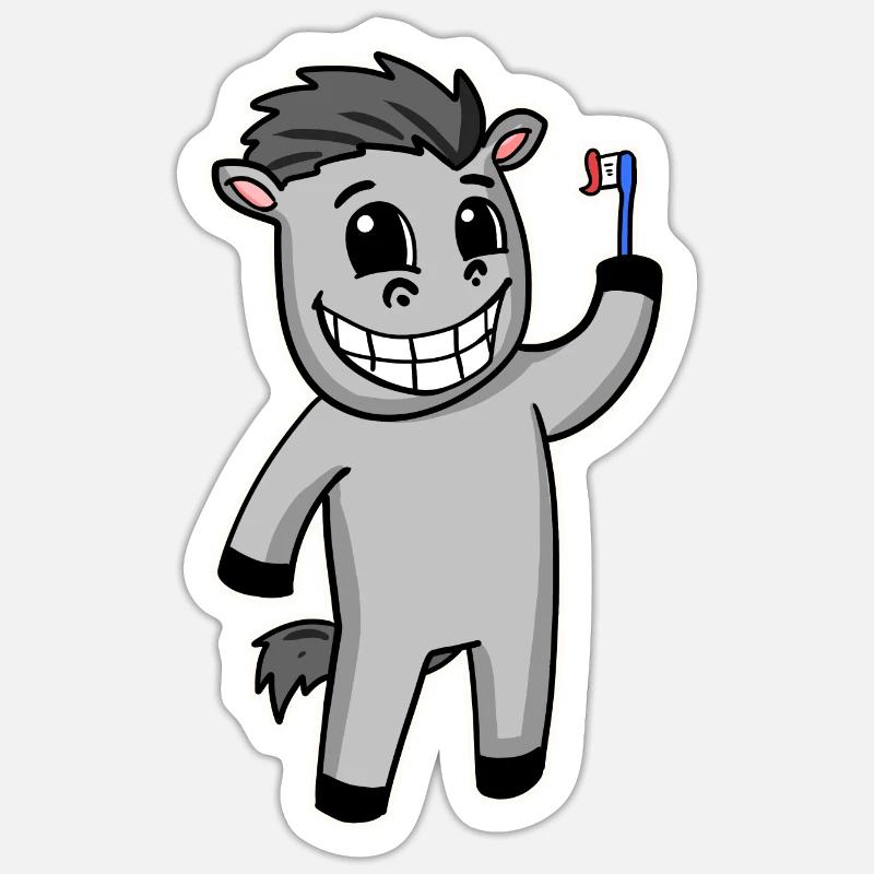 Cheval avec brosse à dents Sticker taille S (10 x 10 cm)