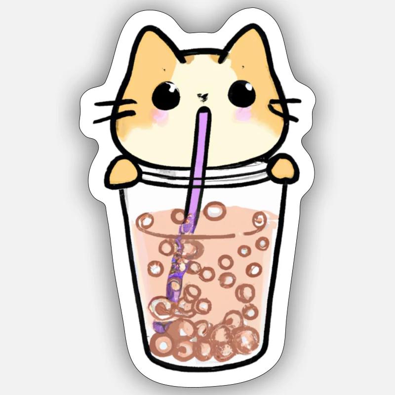 Cute kawaii cat drinking bubble tea child - Sticker size S (10 x 10 cm) - white matte