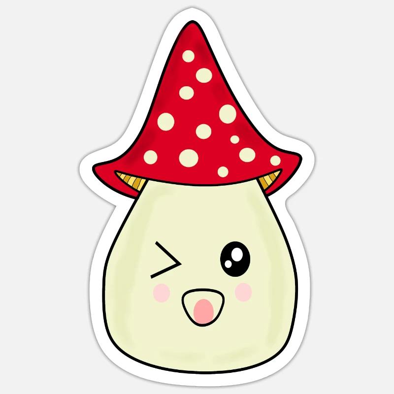 Kawaii champignon Toadstool mignon rouge avec visage Sticker taille S (10 x 10 cm)