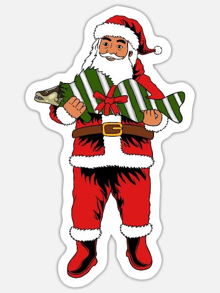 Weihnachtsmann Zander Geschenk für Angler - Sticker Größe S (10 x 10 cm) - Mattweiß