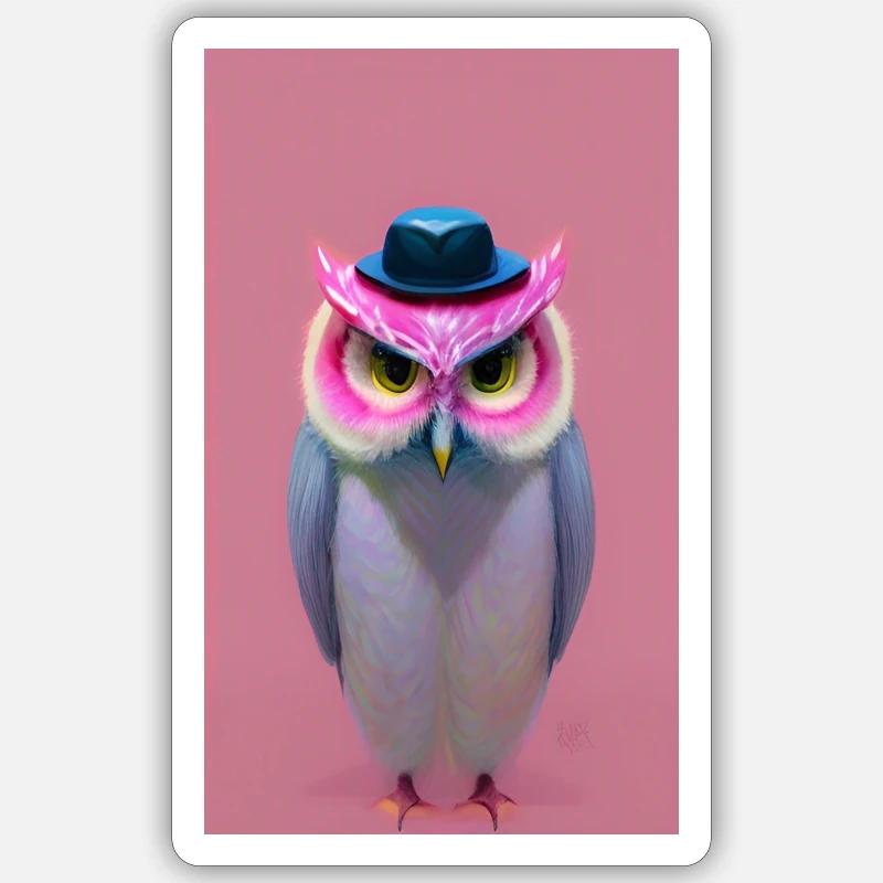 Eule mit Hut - Sticker Größe S (10 x 10 cm) - Mattweiß