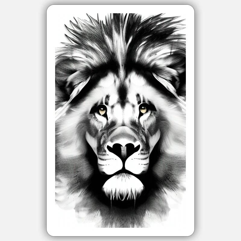 Lion noir et blanc - Sticker taille S (10 x 10 cm) - blanc mat