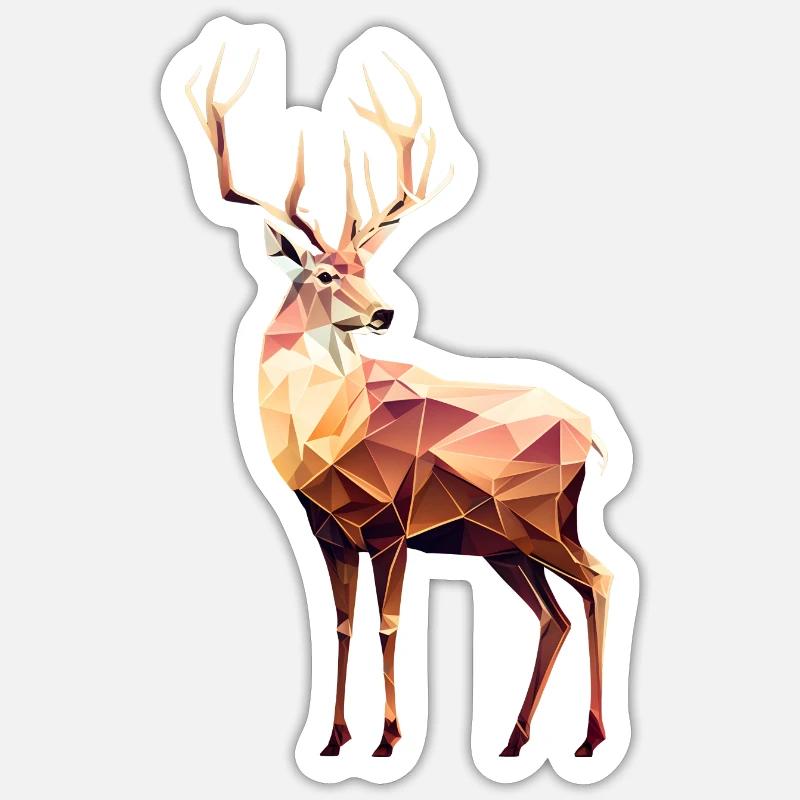 Low Poly Hirsch - Sticker Größe S (10 x 10 cm) - Mattweiß