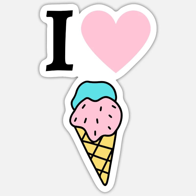 I love Eiscreme / Eiswaffel Comic Design Sticker Größe S (10 x 10 cm)