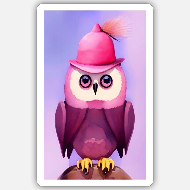 Eule mit Hut - Sticker Größe S (10 x 10 cm) - Mattweiß
