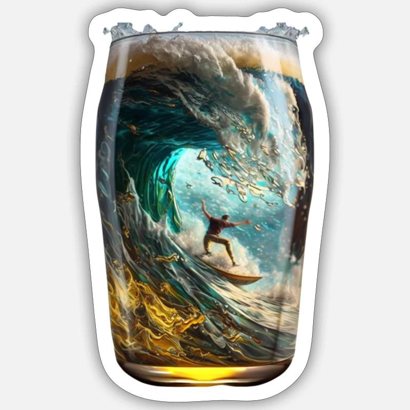 Surfen im Bierglas - Sticker Größe S (10 x 10 cm) - Mattweiß