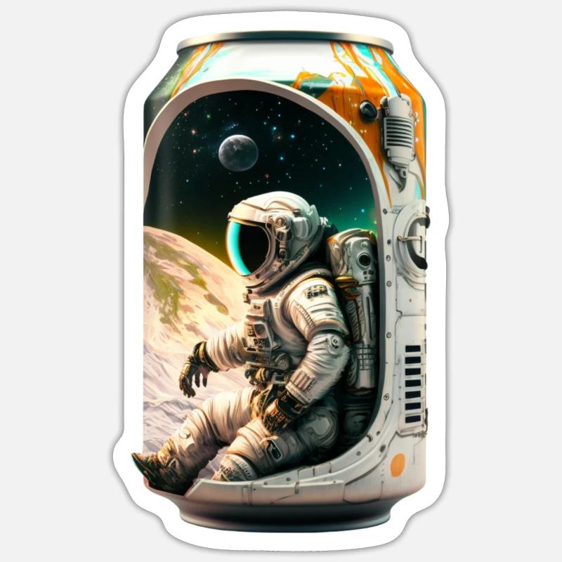 Coole Bierdose mit Astronaut - Sticker Größe S (10 x 10 cm) - Mattweiß