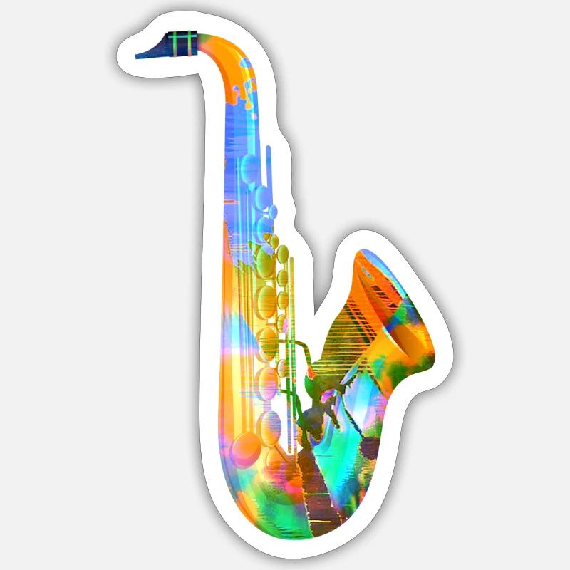 saxophon, bunt ,graffiti - Sticker Größe S (10 x 10 cm) - Mattweiß