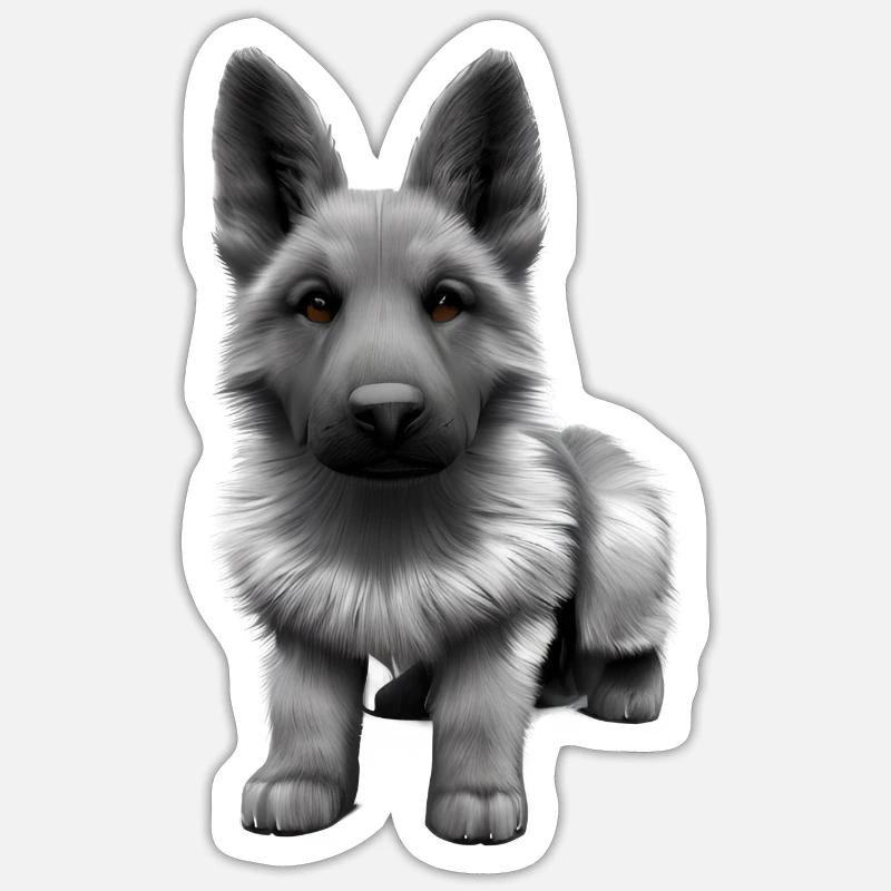 Chiot Berger Allemand Propriétaire Chien - Sticker taille S (10 x 10 cm) - blanc mat