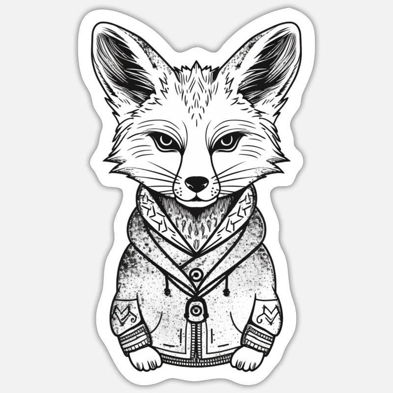Renard avec illustration de sweat à capuche - Sticker taille S (10 x 10 cm) - blanc mat