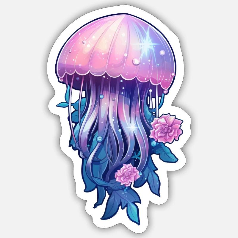 Méduses à fleurs - Sticker taille S (10 x 10 cm) - blanc mat