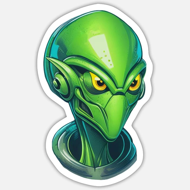 Cooler Alien-Cyborg Kopf - Sticker Größe S (10 x 10 cm) - Mattweiß