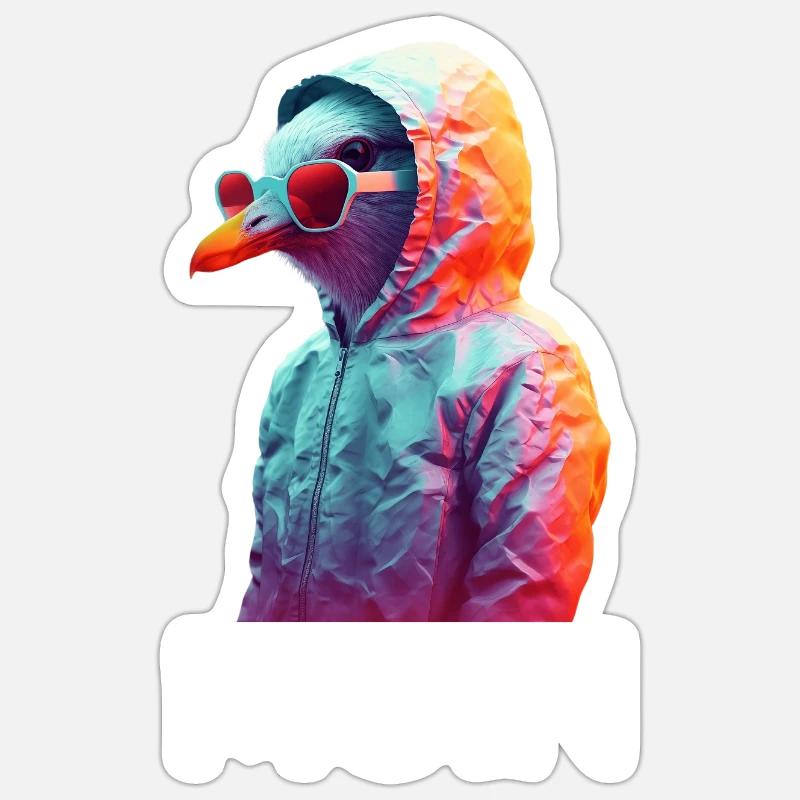 Möwe mit Sonnenbrille Moin Coole Möwen Seevogel - Sticker Größe S (10 x 10 cm) - Mattweiß