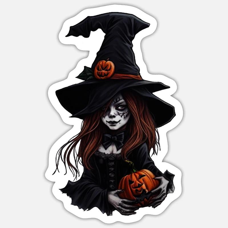 Halloween witch with pumpkins - Sticker size S (10 x 10 cm) - white matte