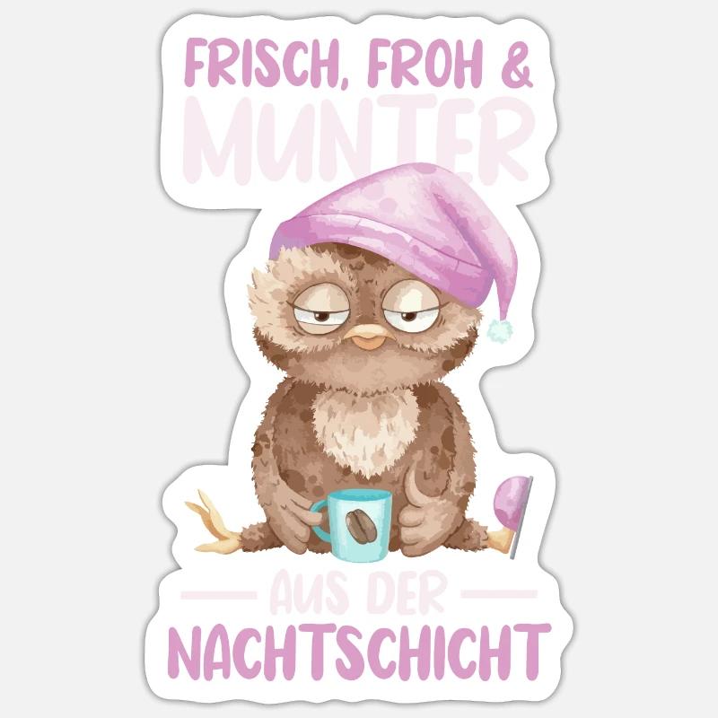 Eule Nachtschicht Schichtarbeiter - Sticker Größe S (10 x 10 cm) - Mattweiß