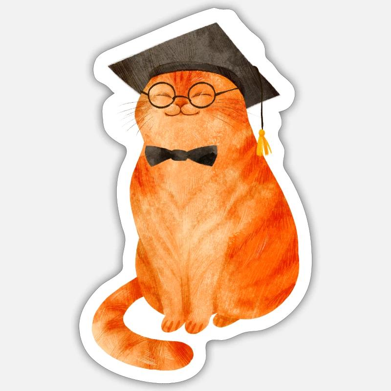 Study Cat – Erfolg auf vier Pfoten - Sticker Größe S (10 x 10 cm) - Mattweiß