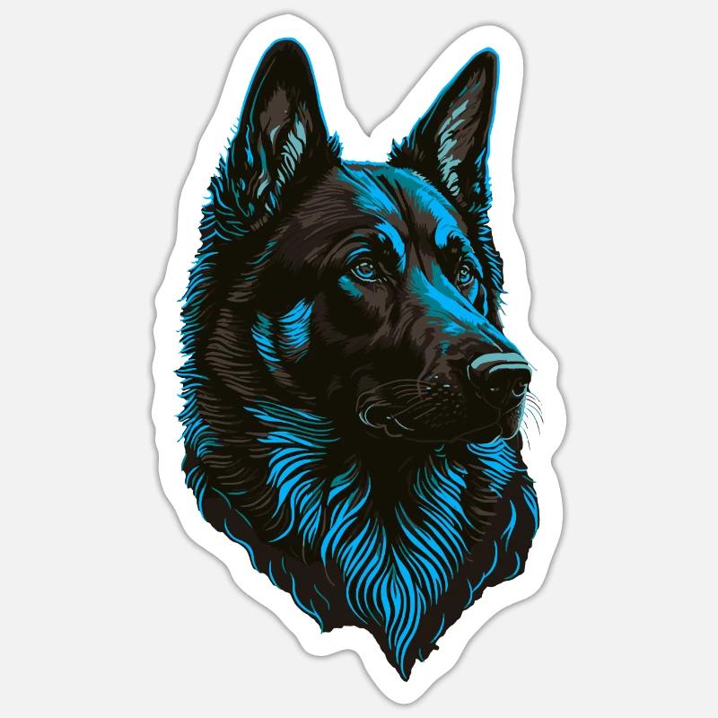 German Shepherd Head Blue - Sticker size S (10 x 10 cm) - white matte
