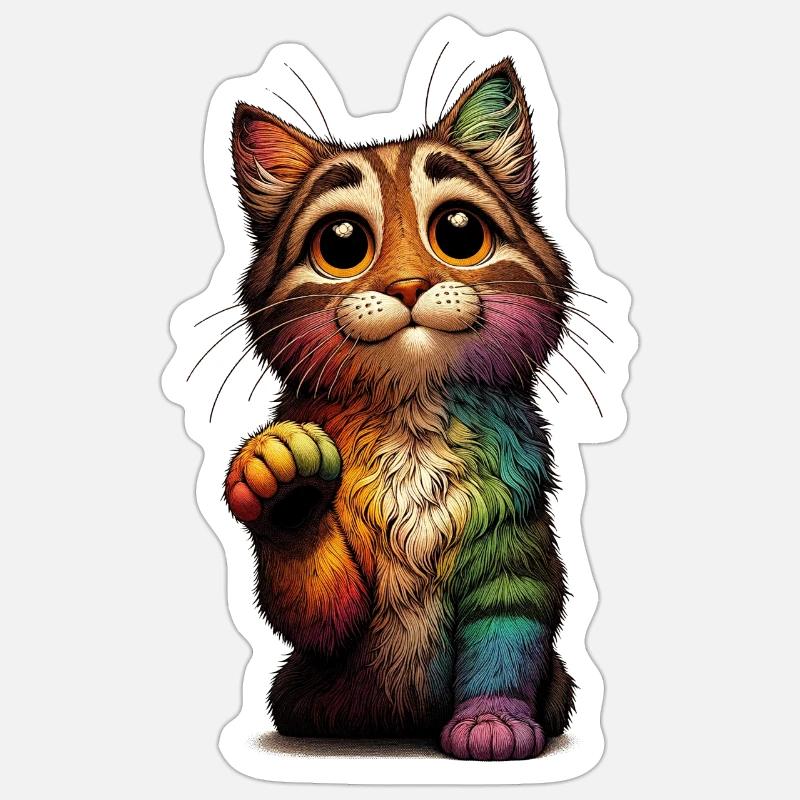 Mendicité Chat Arc-en-ciel - Sticker taille S (10 x 10 cm) - blanc mat