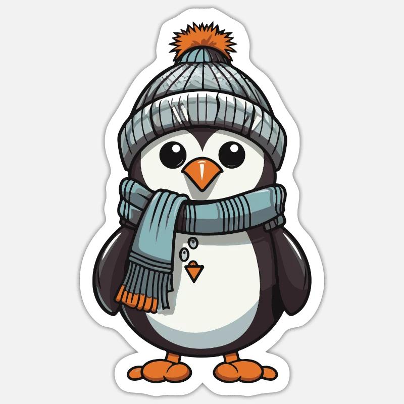 Penguin Comic Cute Winter - Sticker size S (10 x 10 cm) - white matte