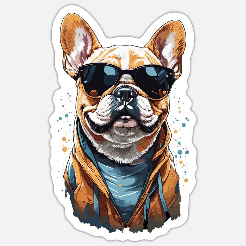 Bouledogue français avec style - Sticker taille S (10 x 10 cm) - blanc mat