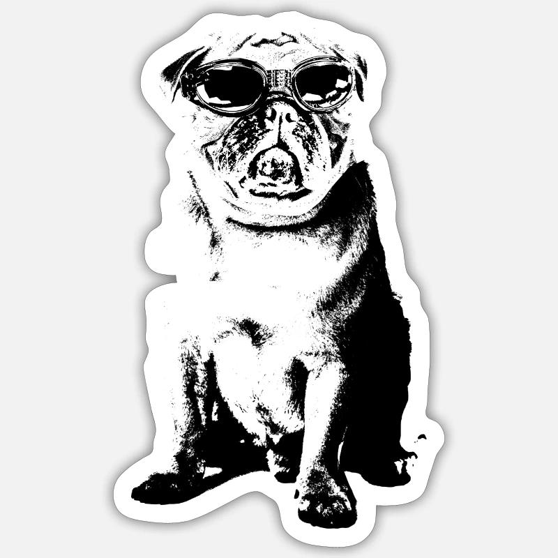 Mops mit Sonnenbrille - Sticker Größe S (10 x 10 cm) - Mattweiß