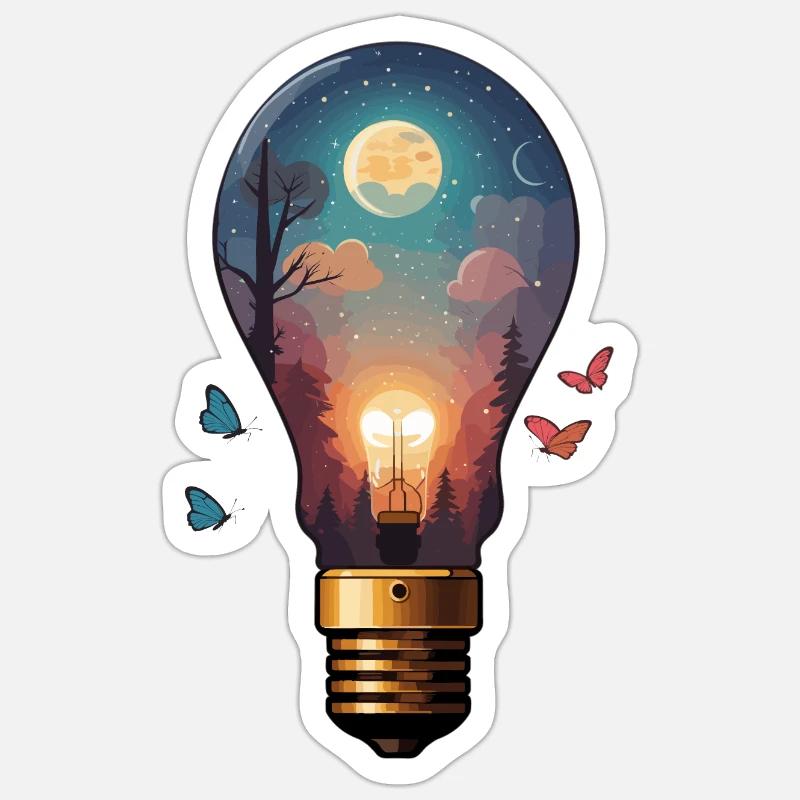Light bulb with moonlight - Sticker size S (10 x 10 cm) - white matte
