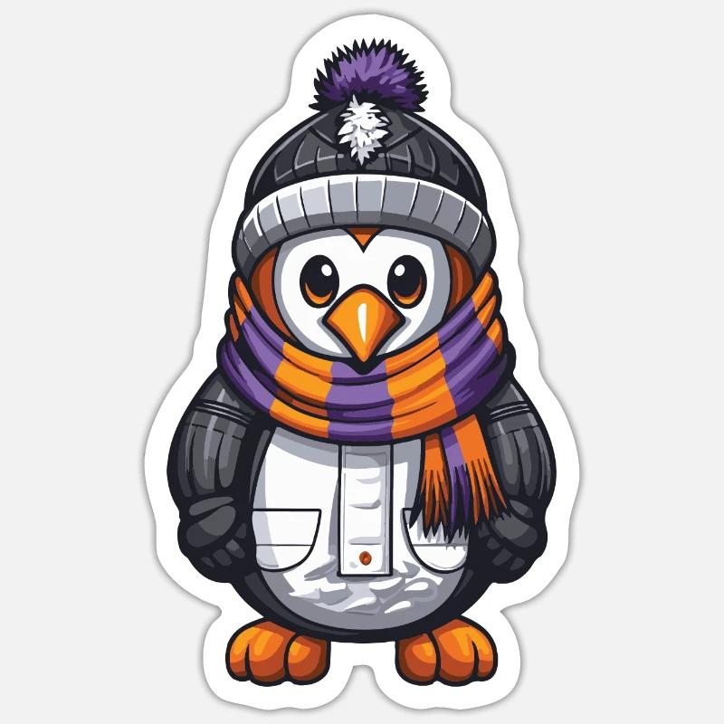 Pingouin Comic Hiver - Sticker taille S (10 x 10 cm) - blanc mat