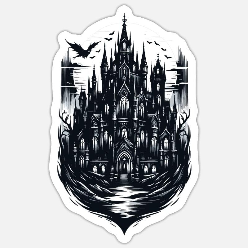 Gothic artwork with haunted castle Sticker size S (10 x 10 cm)