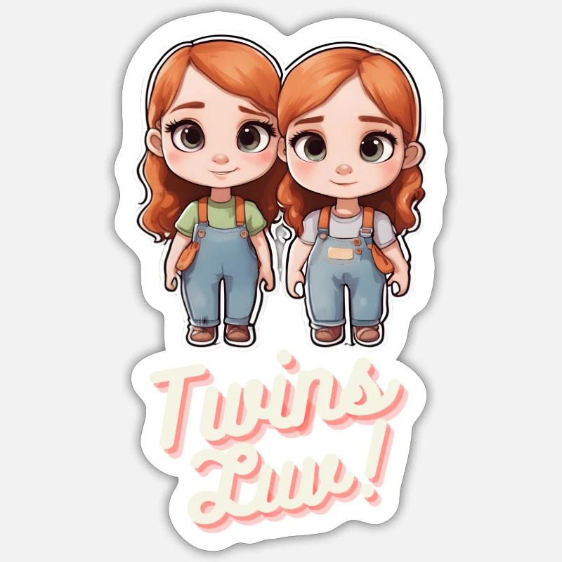 Twins Luv' illustration - Sticker taille S (10 x 10 cm) - blanc mat