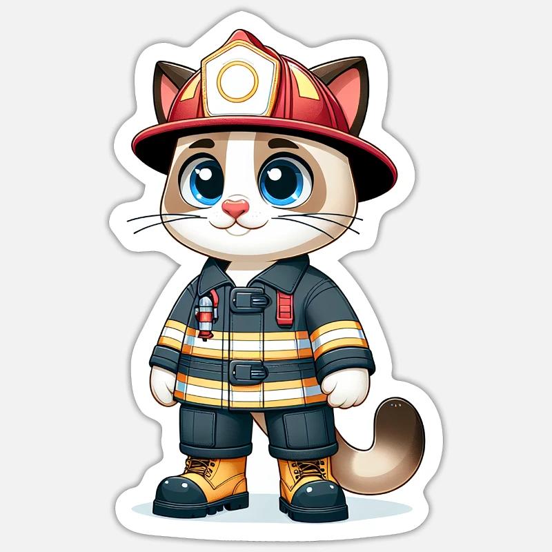 Cute Cat Firefighter - Sticker size S (10 x 10 cm) - white matte