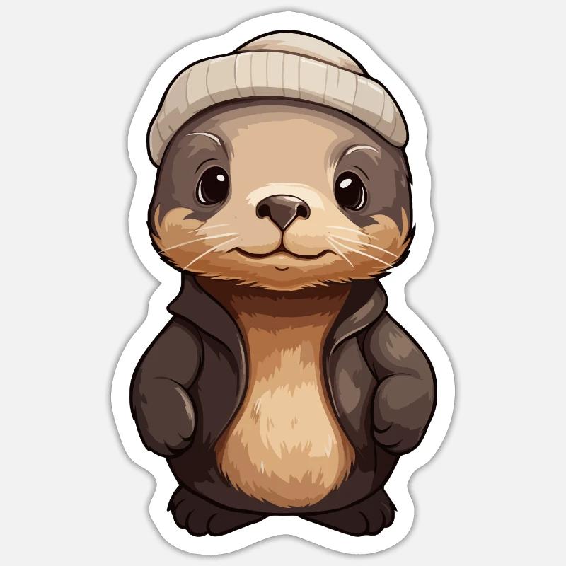 Otter with hat - Comic Otter Sticker size S (10 x 10 cm)