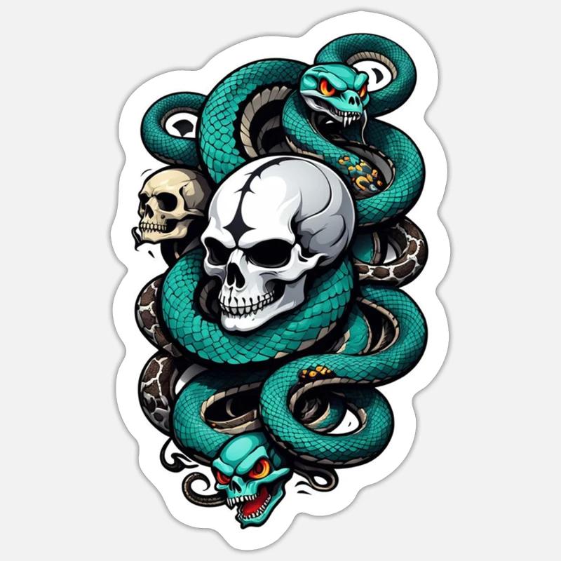 serpent squelette et tatouage - Sticker taille S (10 x 10 cm) - blanc mat
