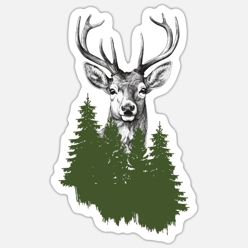 Jäger Bergsteiger Wanderer Hirsch - Sticker Größe S (10 x 10 cm) - Mattweiß