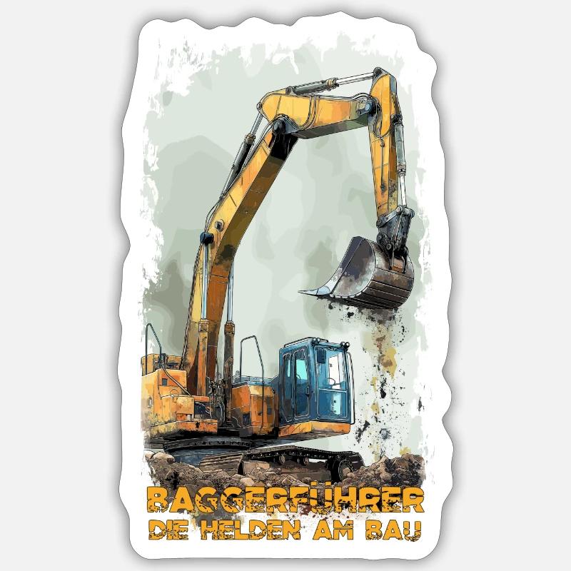Bagger Baggerfahrer Held Bau Sticker Größe S (10 x 10 cm)