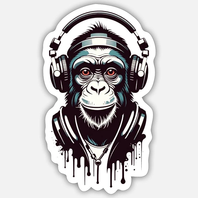 Funky Affe - Sticker Größe S (10 x 10 cm) - Mattweiß