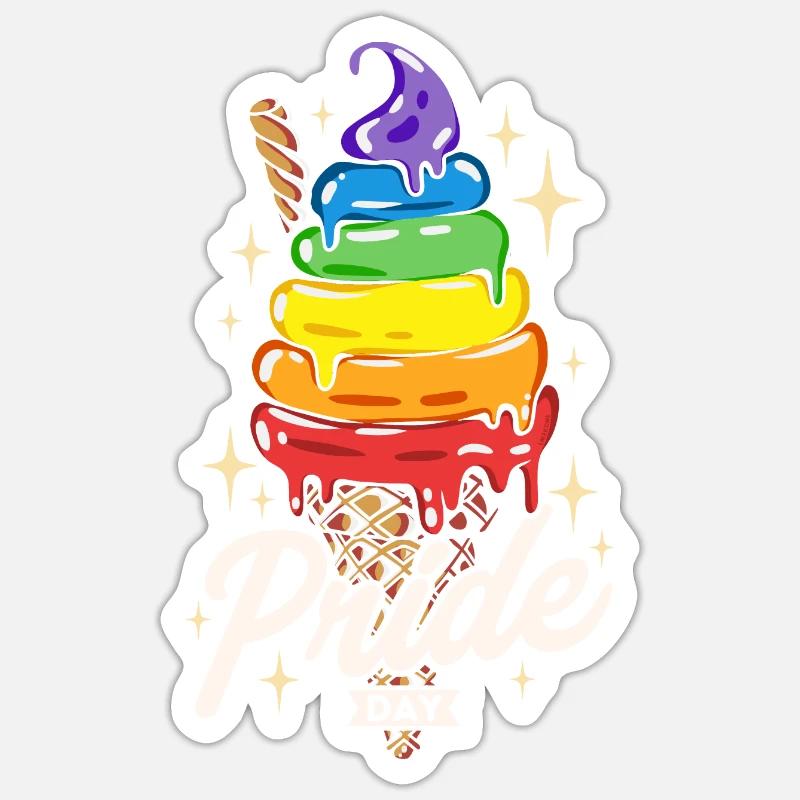 Fierté arc-en-ciel de crème glacée - Sticker taille S (10 x 10 cm) - blanc mat