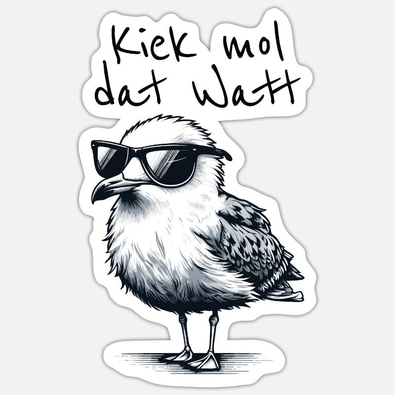 Kiek mol dat Watt Wattwanderer Möwe Spruch - Sticker Größe S (10 x 10 cm) - Mattweiß